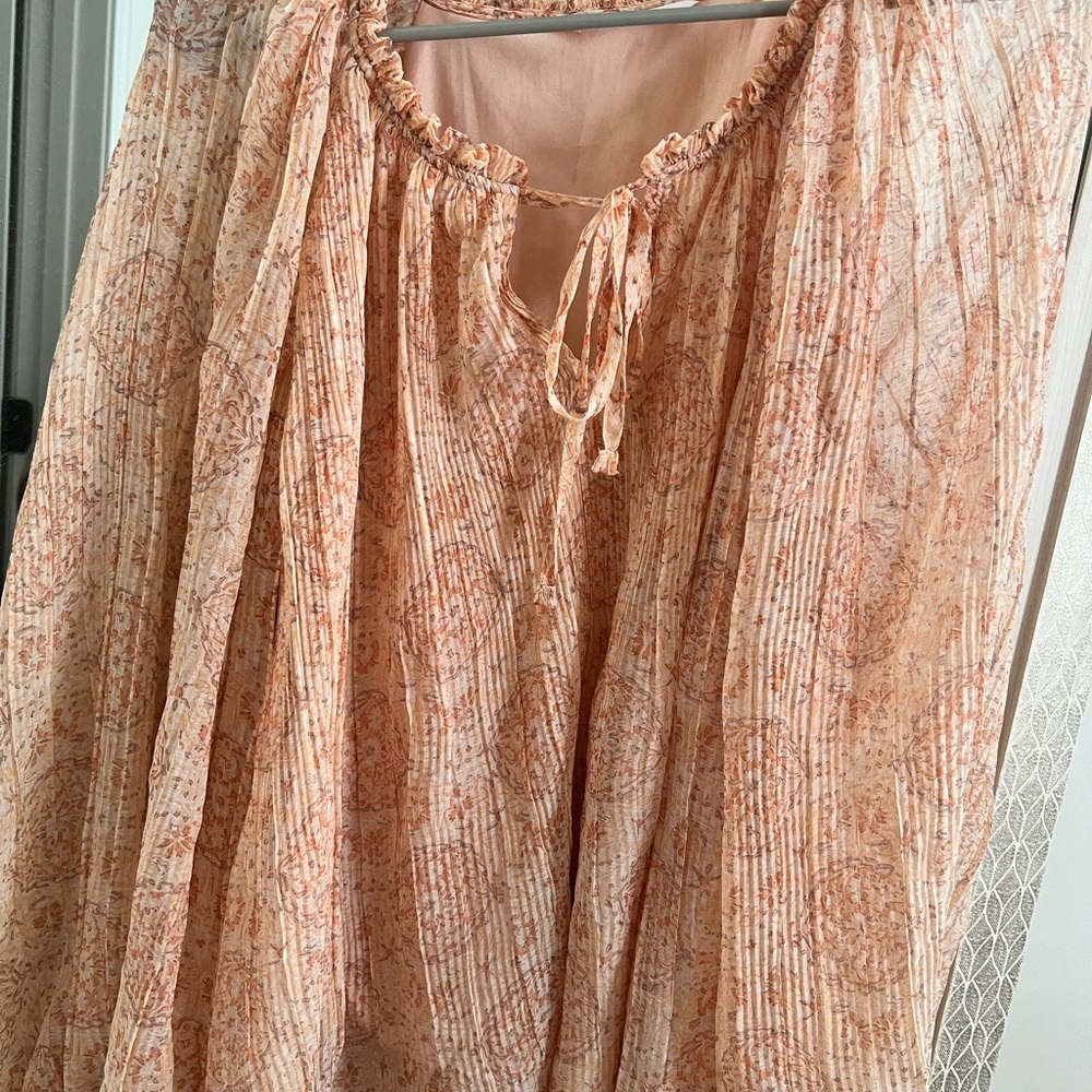 LC Lauren Conrad Peach Floral Tie-Neck Tunic